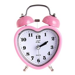 SHISEDECO 3 Inches Cute Twin Bell Loud Alarm Clock Silent Analog Quartz Nightlight Clock Battery Operated for Kids, Seniors, Heavy Sleepers, Decorations for Bedroom, Living Room (Pink)