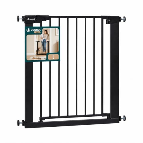VOUNOT® Safety Gate for Stairs 75-82cm, Pressure Fit Baby Gate with Auto Close, Double Locking System, Two-Way Opening, No Drill Stair Gate for Children and Pets, Black