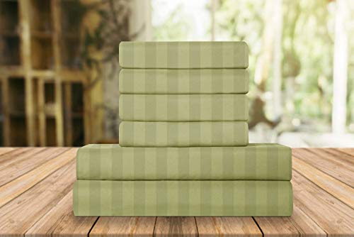 Elegant Comfort Luxury Soft Bed Sheets Dobby Stripe 1500 Thread Count Percale Egyptian Quality Microfiber Softness Wrinkle and Fade Resistant (6-Piece) Bedding Set, King, Olive Green