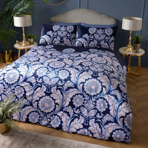 Laurence Llewelyn-Bowen - Blue Mandala Floral Duvet Cover - Double Bedding Size (200 x 200cm) - Reversible Designs - Luxury Bed Set - Sunflower Duvet Cover - Romilly Collection
