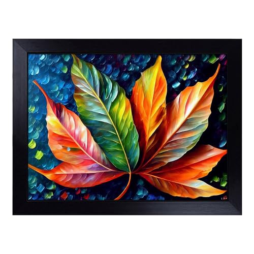 Lap Tray with Bean Bag Cushion, Glimmering Leaf - Handmade in the UK, Raised Wooden Edge, Padded Cushion, Heat-Resistant Wipe-Clean Surface, for Meals, Laptops and Crafts