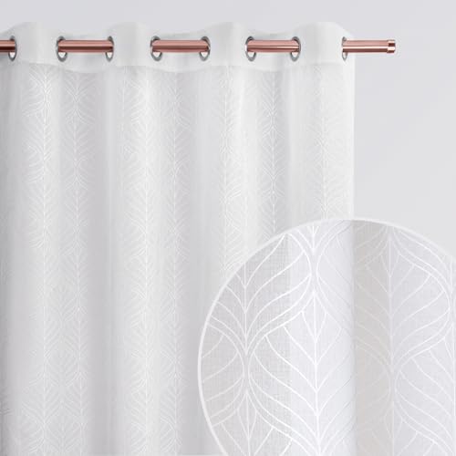 ROOM99 La Rossa Curtain with Eyelets, 140 x 240 cm Width x Height Living Room Transparent Modern Curtain Scarf Living Room Bedroom Patterned White, 1 Piece