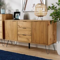 Home Source Acadia Sideboard Cabinet Industrial Cupboard Storage Furniture Drawers and Doors, Pine