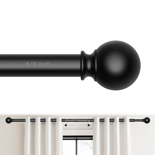 5/8 Inch Curtain Rods for Windows 48 to 84 Inch(4-7 Feet),Black Modern Ball Finials Splicing Drapery Rods,Single Curtain Rod Set with Brackets,36''-88'' Small Curtain Rods for Windows 28''-80''