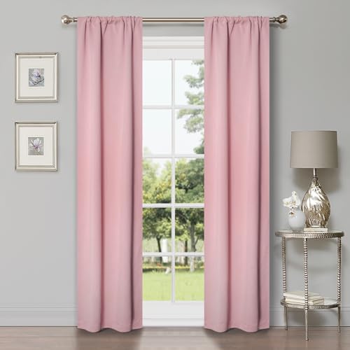 "Superior Blackout Curtains, Room Darkening, Bedroom, Drapes, Kitchen, Living Room Window Accents, Sun Blocking, Thermal, 2 Pack, Rod Pocket, Solid Blackout Curtains, Set of 2, 26"" x 84"", Mauve Chalk"