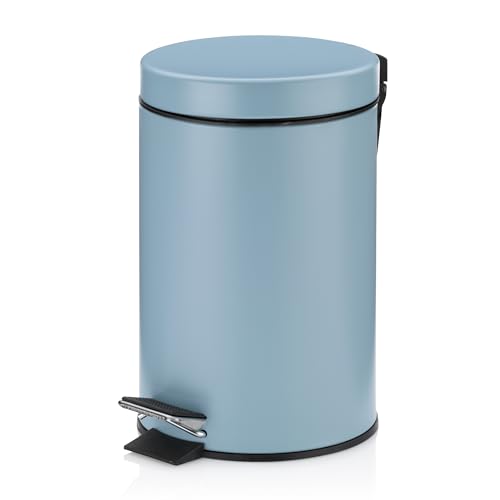 Kela cosmetic bin blue 3l, metal pedal bin bathroom, bathroom waste bin with inner bin and carrying handle, MONACO, frost blue matt