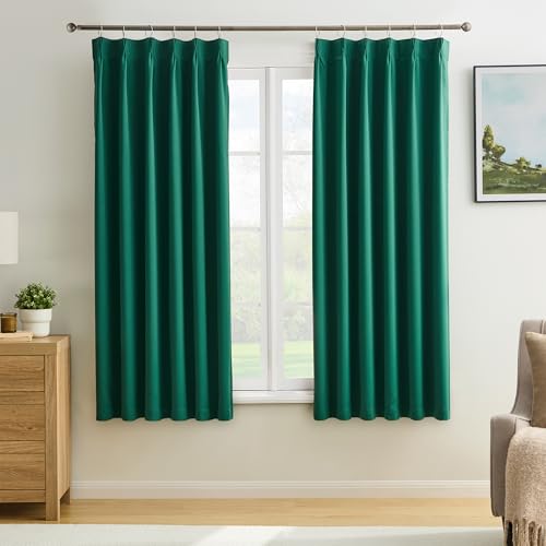 KEQIAOSUOCAI Dark Green Pinch Pleated Curtains Blackout 40x45 2 Panels