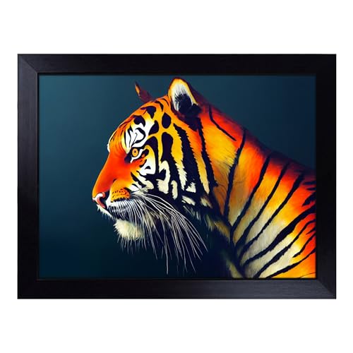 Lap Tray with Bean Bag Cushion, View Of The Tiger - Handmade in the UK, Raised Wooden Edge, Padded Cushion, Heat-Resistant Wipe-Clean Surface, for Meals, Laptops and Crafts