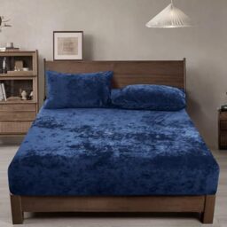 "PHF Truly Velvet Fitted Sheet Only King Size, Luxury Super Soft Cozy Comfy Fleece Bottom with 15"" Deep Pocket,Suitable for Fall Winter and Spring, No Pillowcases, Navy Blue"
