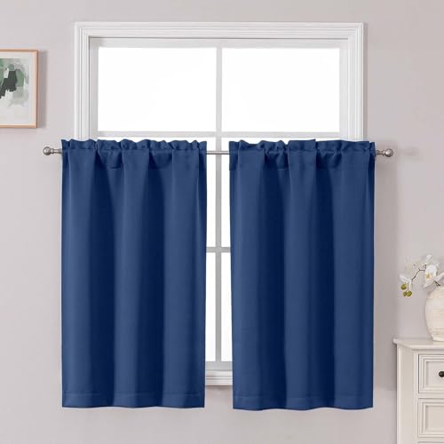Chyhomenyc Short Blackout Curtains 45 Inch Length - Small Room Darkening Thermal Insulated Half Window Curtains for Kitchen Basement Cabinet Camper Bathroom, 2 Panels, 30Wx45L, Royal Blue