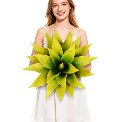 Wertuirk Artificial Agave Plant - UV Resistant Realistic Fake Outdoor Plants, Low Maintenance Indoor/Outdoor D??cor for Home, Garden, Patio (Yellow, Large)