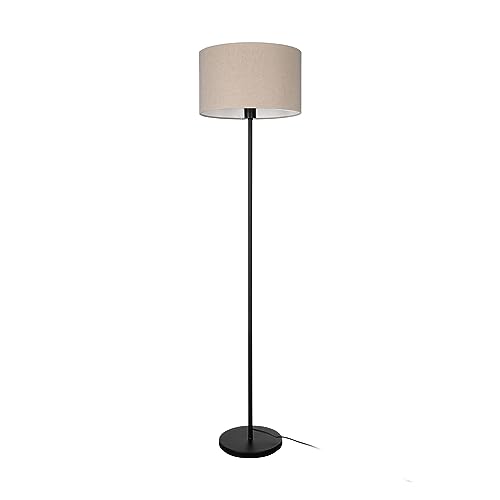 Eglo Floor lamp Feniglia, Corner floorlamp, Living Room Lighting, Standing Light Made of Black Metal with lampshade of Natural Linen, E27 Socket, 60”