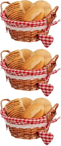 Premier Housewares Round Picnic Blanket Hamper Handles - Washable Gingham Lining Red Hamper Baskets for Gifts - Bread Basket, H12 x W23 x D23cm (Pack of 3)