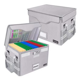 DocSafe File Box, Fireproof Document Box with Lock, File Storage Organizer with Slip Pockets, Collapsible, Portable, Filing Cabinet for Home, Office, Filing Cabinet with Handle