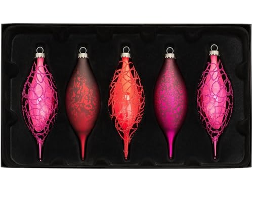 WeRChristmas Glass Baubles, Red/Purple, 5-Piece