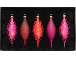 WeRChristmas Glass Baubles, Red/Purple, 5-Piece