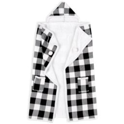 "Safdie Premium Wearable Hooded Adult Women and Men 71""x51""-Super Soft, Lightweight, Microplush, Cozy and Functional Throw Blanket (Buffalo Black), Polyester, Plaid White 71 X 51"