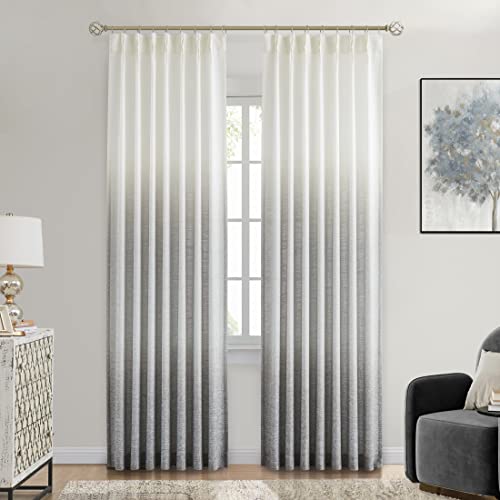 "CENTRAL PARK Ombre Pinch Pleated Semi Sheer Curtains Rayon Blend Window Drape Gradient Print Treatment Sets for Living Room Bedroom, 40""x84""x2, Cream White to Gray"