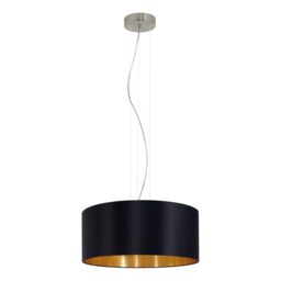 Eglo Maserlo 3-Flame Textile Pendant lamp, Steel and Fabric Hanging Light