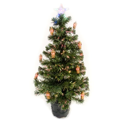 WeRChristmas 3 ft Pre-Lit Fibre Optic Christmas Tree with LED Lanterns, Green