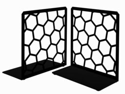 Premium Geometric Black Honeycomb Bookends for Shelves, Metal Book Ends for Office, L-Shaped Book Stopper, Rustproof Bookends Decorative Unique for Home, 6.25 (L) x 6 (W) inches, 1 Pair - Geomod