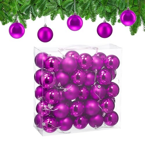 Relaxdays Christmas Baubles, Set of 50, Festive Tree Ornaments, D: 6 cm, Holiday Decorations, Matte & Shiny, Violet
