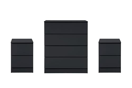 Birlea Black 3 Piece Furniture Set Chest of Drawers Bedside Tables Oslo