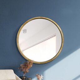 "MirrorOutlet The Naturalis - Solid Oak Round Circular Modern Wall Mirror 35"" X 35"" (90CM X 90CM) 48m deep and 24mm wide frame. Scandinavian Inspired!, Brown"