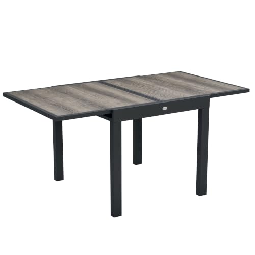 Outsunny Extending Garden Table Outdoor for 6 80/160L x 80W x 75H cm Grey - Outdoor Dining Table, Aluminium Frame, Rectangular, Plastic Board Tabletop