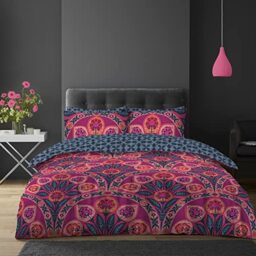Super Dreamer 4 Pcs Paisley Bedding Complete Bed Set-1 Double Duvet Cover+ 1 Patterned Fitted Bed Sheets with 2 Pillowcase- Reversible Quilt Covers