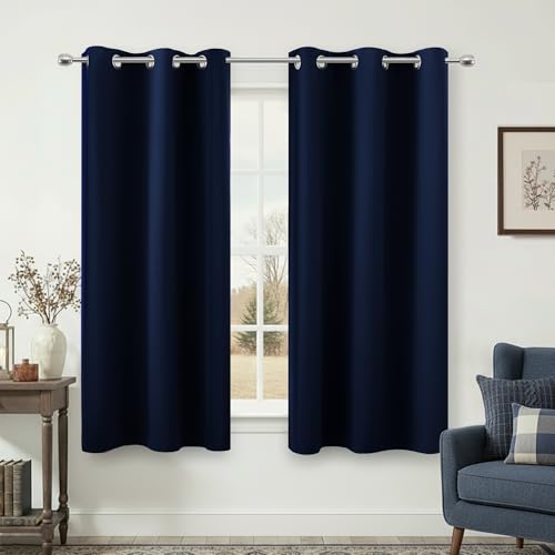KOUFALL Small Window Curtains for Bathroom Sink Short Length 2 Panel Sets Grommet Navy Blue Heat Reflective Blackout RV Curtains for Camper Kitchen Kids Boys Bedroom Patriotic 45 Inches Long