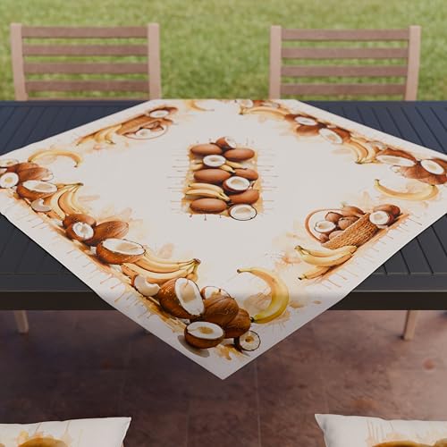 PETTI Artigiani Italiani - Kitchen Textile Accessories, Modern Microfibre Centerpiece, 90 x 90 cm, Elegant Table Cover in Digital Print Coconut and Banana, 100% Made in Italy