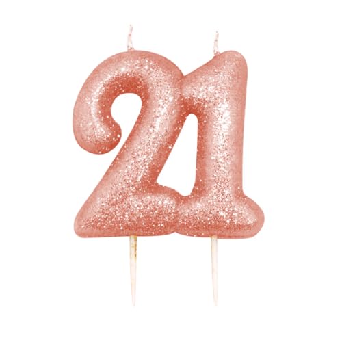 21st Birthday Candle, Metallic Rose Gold Glitter Number 21 Cake Topper, 21st Birthday Cake Decoration for Men/Women, 7cm