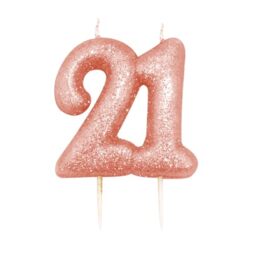 21st Birthday Candle, Metallic Rose Gold Glitter Number 21 Cake Topper, 21st Birthday Cake Decoration for Men/Women, 7cm