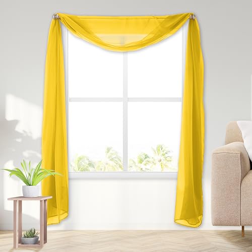 "Elegant Comfort Lightweight Sheer Voile Window Scarf Valance - 216 Inch Long - 1 Panel Long Sheer Curtain for Living Room, Event Decor, Bedroom, (1 Piece) 55"" X 216'' Long, Neon Yellow"