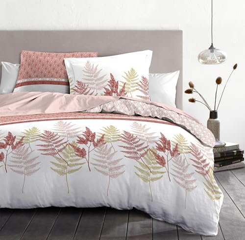 Duvet Cover Set 240 x 260 cm – 3 Pieces – Soft Cotton Percale – Cover + Pillowcase – White & Powder Pink – La Marquise Model