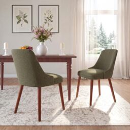 Dining Chairs Set of 2, Upholstered Dining Room Chairs with Ergonomic High Back, Thick Padded Seat, Skin-Friendly Fabric, Solid Wood Frame Kitchen Chairs for Dining Room, Kitchen, Living Room, Green
