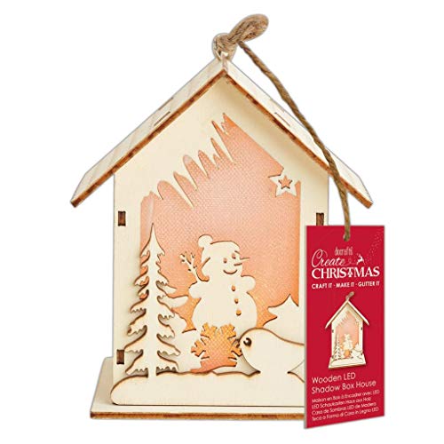 Create Christmas Wooden LED Shadow Box House, Snowman, Seasonal Craft Accessories, Decorative, Home, Cool Light, Room Decor, Hanging Ornaments
