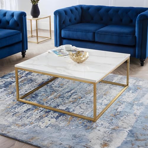 Julian Bowen Scala Coffee Table, White Marble Effect & Gold - H40 x W90cm