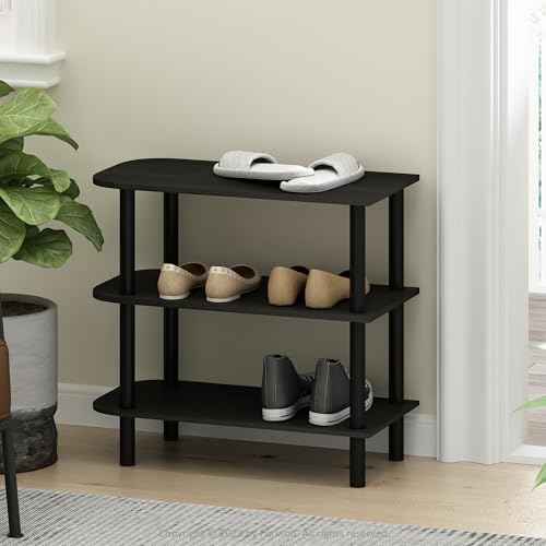 Furinno TURN-N-TUBE Shoe Rack, 3-Tier Shoe Organizer, Shoe Rack Storage with Curved Freestanding Organizer, 29.72 x 59.94 x 55.63 cm, for Closet Entryway, Office, Garage, Dark Espresso/Black