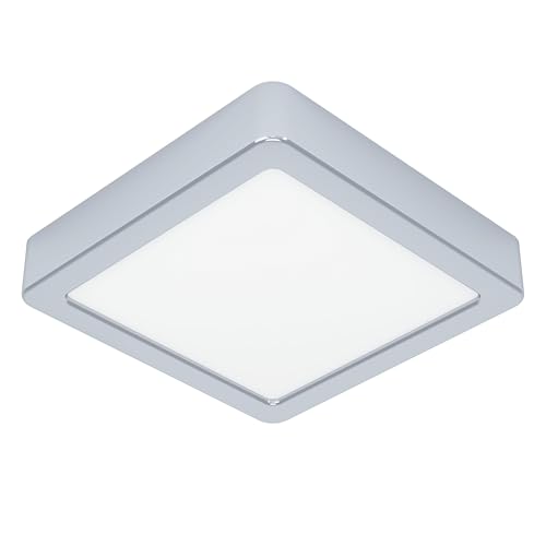 Eglo LED Ceiling Light Fitting Fueva 6, Round Ceiling lamp, Bathroom Lighting, Flush luminaire Made of Chrome Coloured Steel and White Plastic, Warm White-Cold White, IP44, 15 x 15 cm