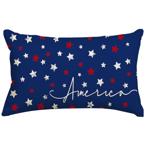 RABUSOFA 4th of July Memorial Day Patriotic Throw Pillow Cover,12x20 Inch Red White and Blue Birds Flowers Independence Day American Fourth of July Decoration for Sofa Couch Blue