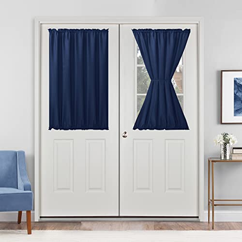 Hiasan French Door Curtains Privacy, Rod Pocket Semi Sheer Front Curtain for Door Window, 1 Panel (Navy Blue, W 52 inch x L 40 inch)