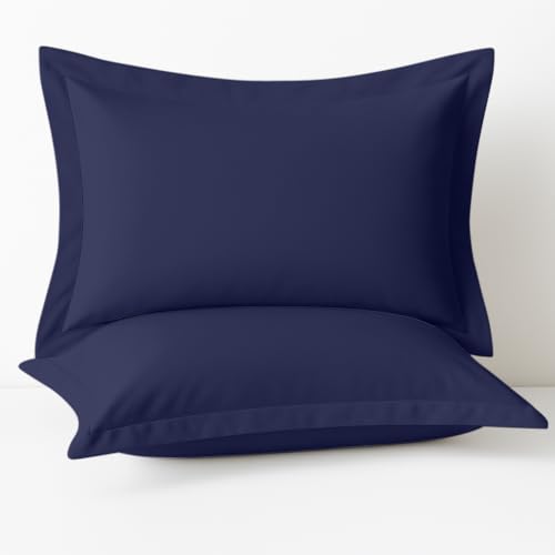 Cotton Metrics Linen 2 Pack Pillow Shams Queen Size 20x30 ??? 600 Thread Count 100% Organic Cotton Navy Blue Pillow Covers with 2 Inch Flange, Soft & Smooth Premium Hotel-Quality Pillowcases Set of 2