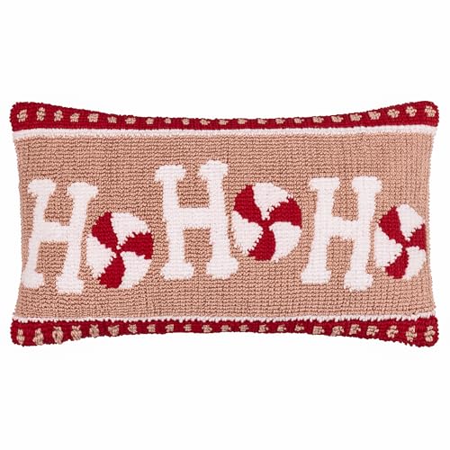 furn. Candy Ho Ho Ho Cushion Cover– Tufted Festive Christmas Decorative Case with Textured Slogan Design (Pink/Red - 30x50cm)