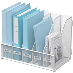 SUPEASY Desk Organizers Metal Desk Magazine File Holder with 5 Vertical Compartments Rack File Organizer for Office Desktop, Home Workspace, White