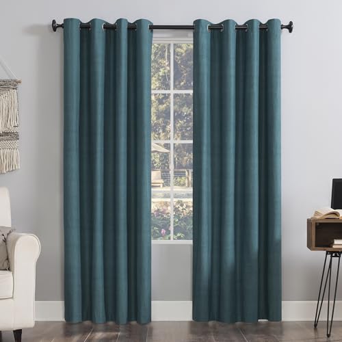 "Sun Zero Columbia Pair of Thermal Insulated Energy Saving Eyelet Curtains 100% Blackout 50"" x 95"" (127 x 241 cm) Teal"