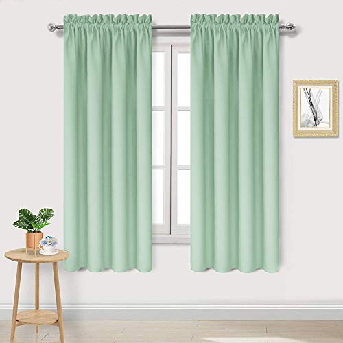 DWCN Blackout Curtains Room Darkening Thermal Insulated Bedroom Curtains Window Curtain Panels, 38 x 63 inches Long, Set of 2 Light Green Rod Pocket Drapes