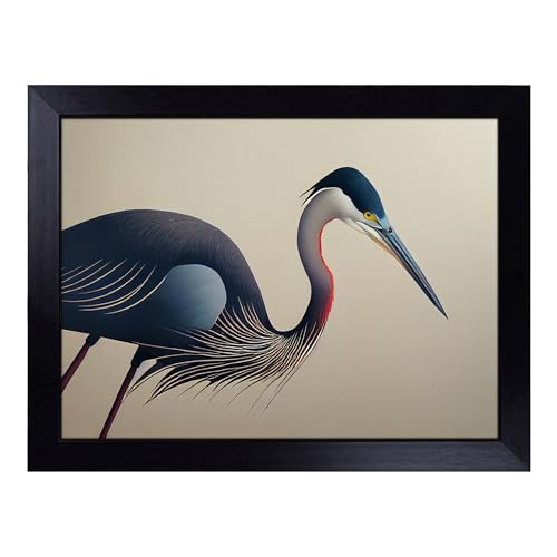 Lap Tray with Bean Bag Cushion, Bold Heron Bird - Handmade in the UK, Raised Wooden Edge, Padded Cushion, Heat-Resistant Wipe-Clean Surface, for Meals, Laptops and Crafts