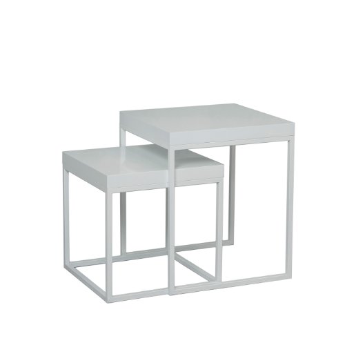 TemaHome Honeycomb Panel Plus Metal Prairie Nesting Side Tables with High Gloss White Plus White Lacquered Feet, 50 x 50 x 65 cm, White